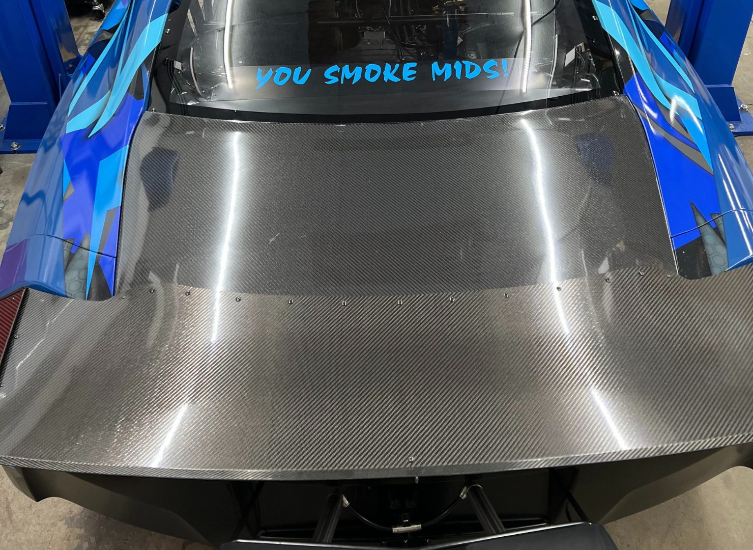 Carbon-fiber hood detail on Ryan's R35 GTR