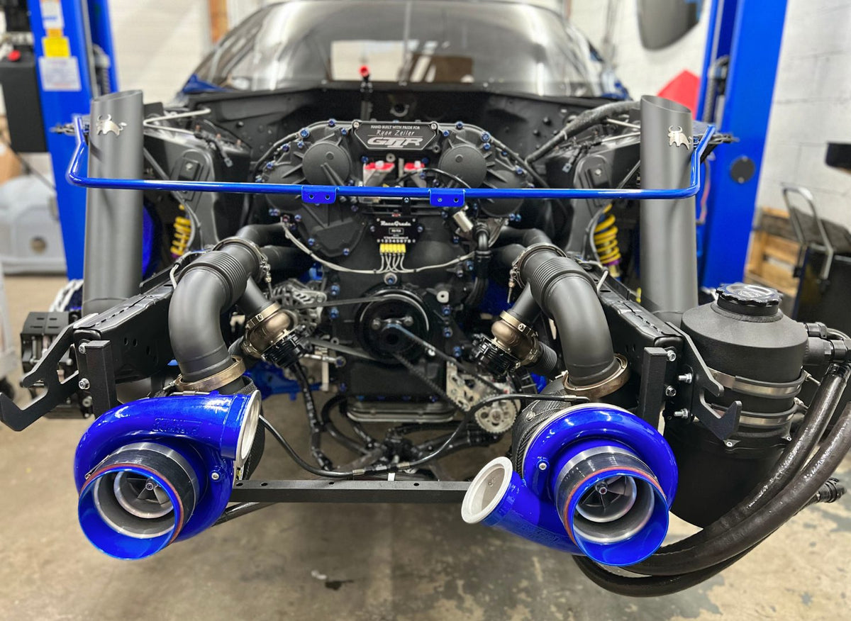 Twin-turbo engine setup in Ryan's R35 GTR chassis