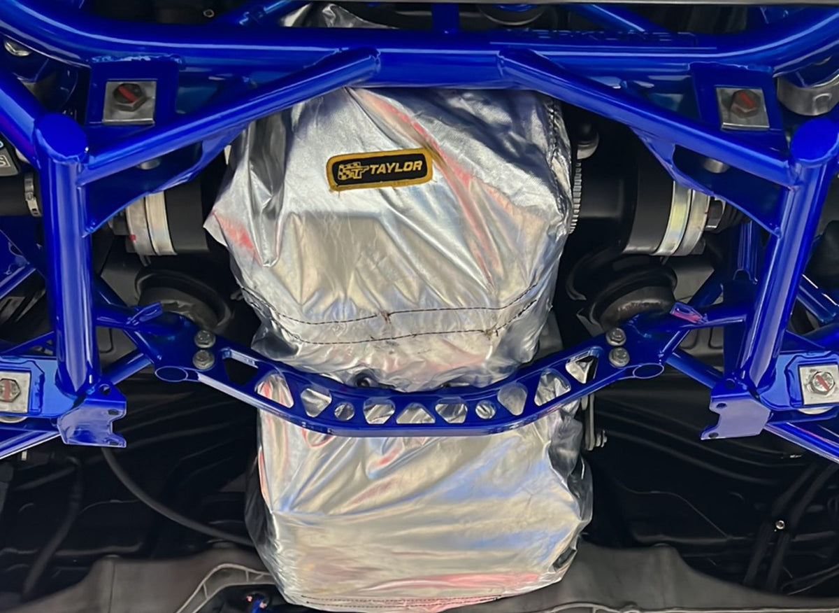 Blue tubular rear chassis and differential in the R35 GTR
