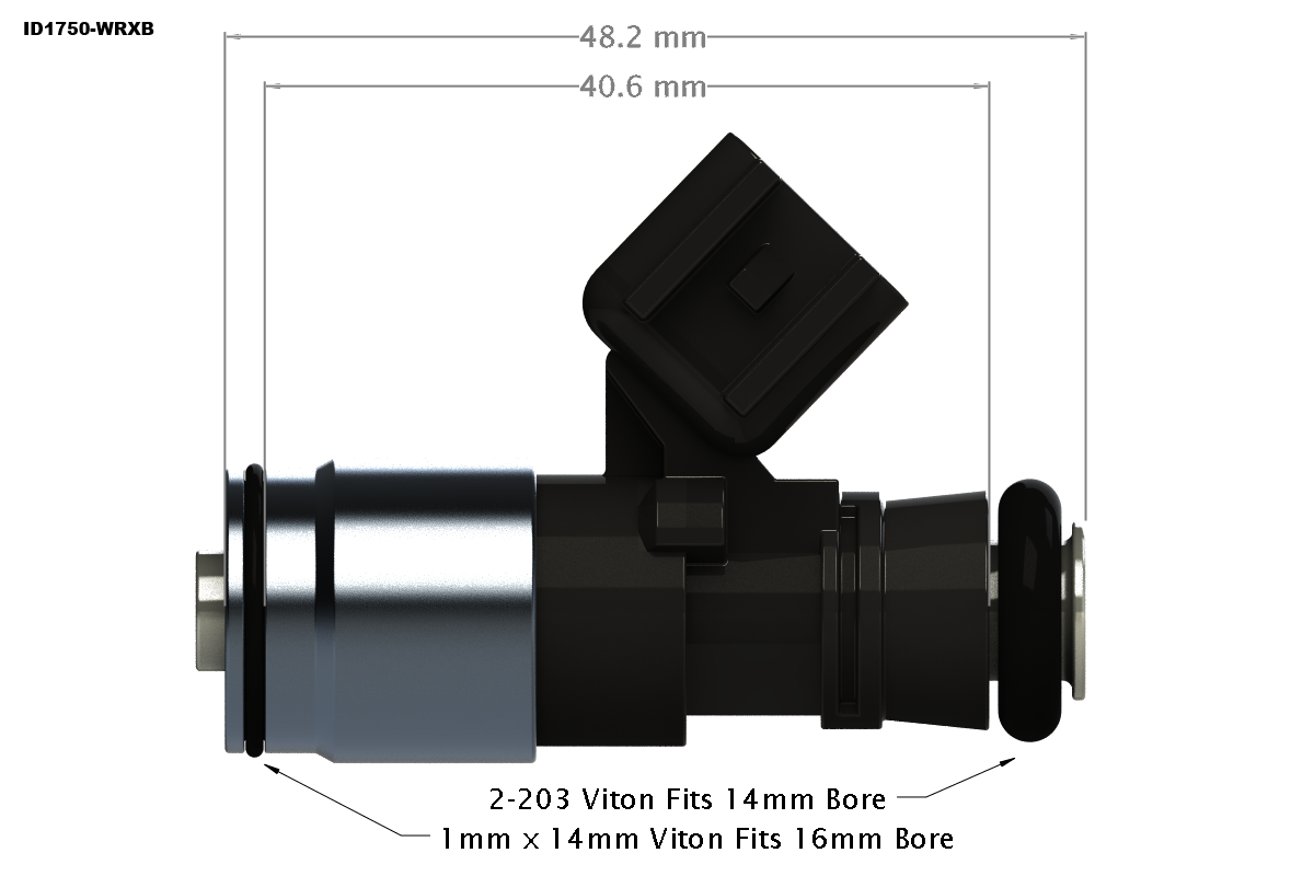 Dimensional drawing of ID1750-XDS injector in WRX-spec configuration
