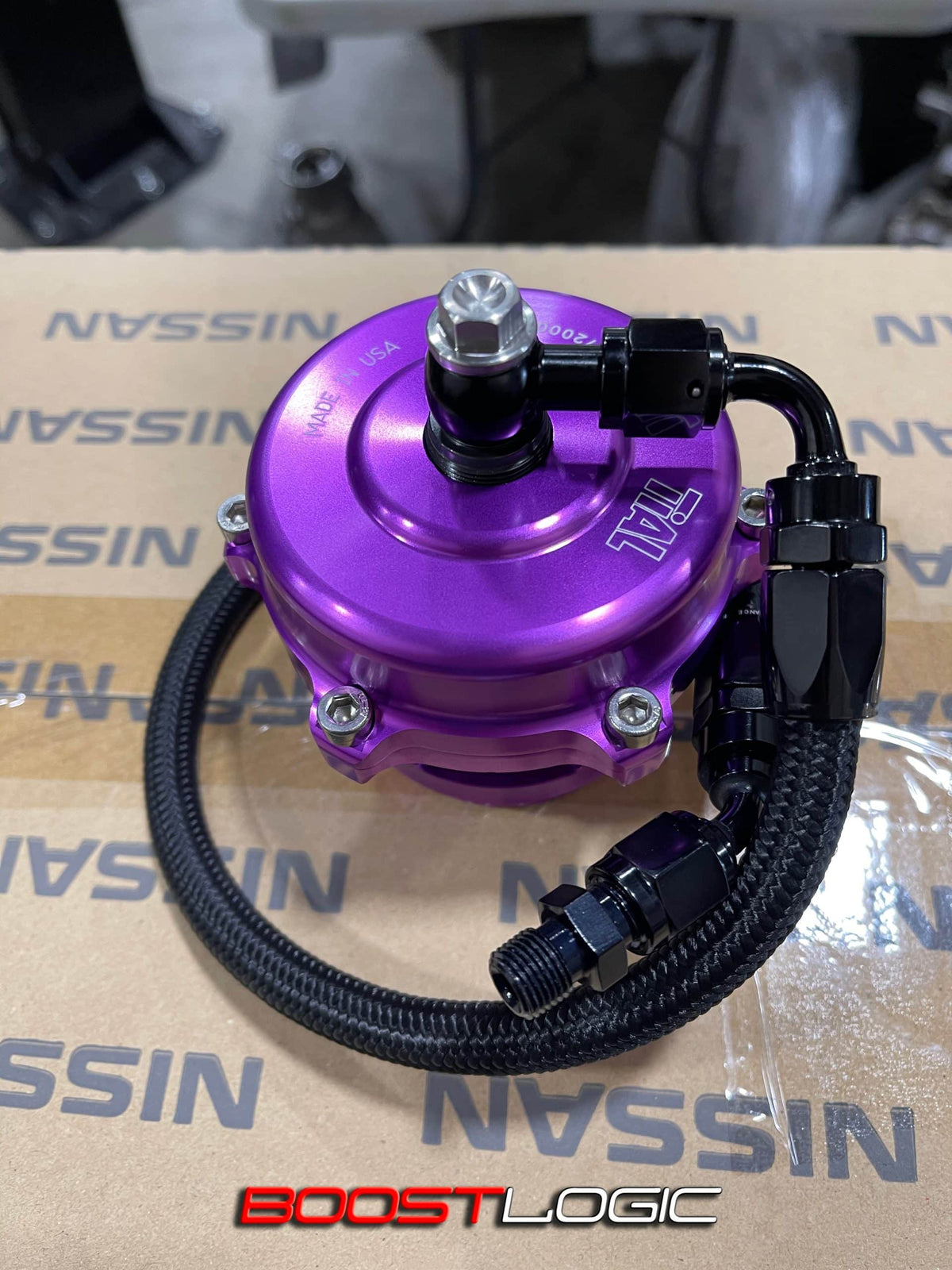 Boost Logic braided BOV vacuum lines with black anodized banjo fittings for Nissan R35 GTR