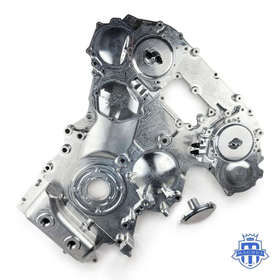 Magnus billet front timing cover for Nissan R35 GTR VR38, full view