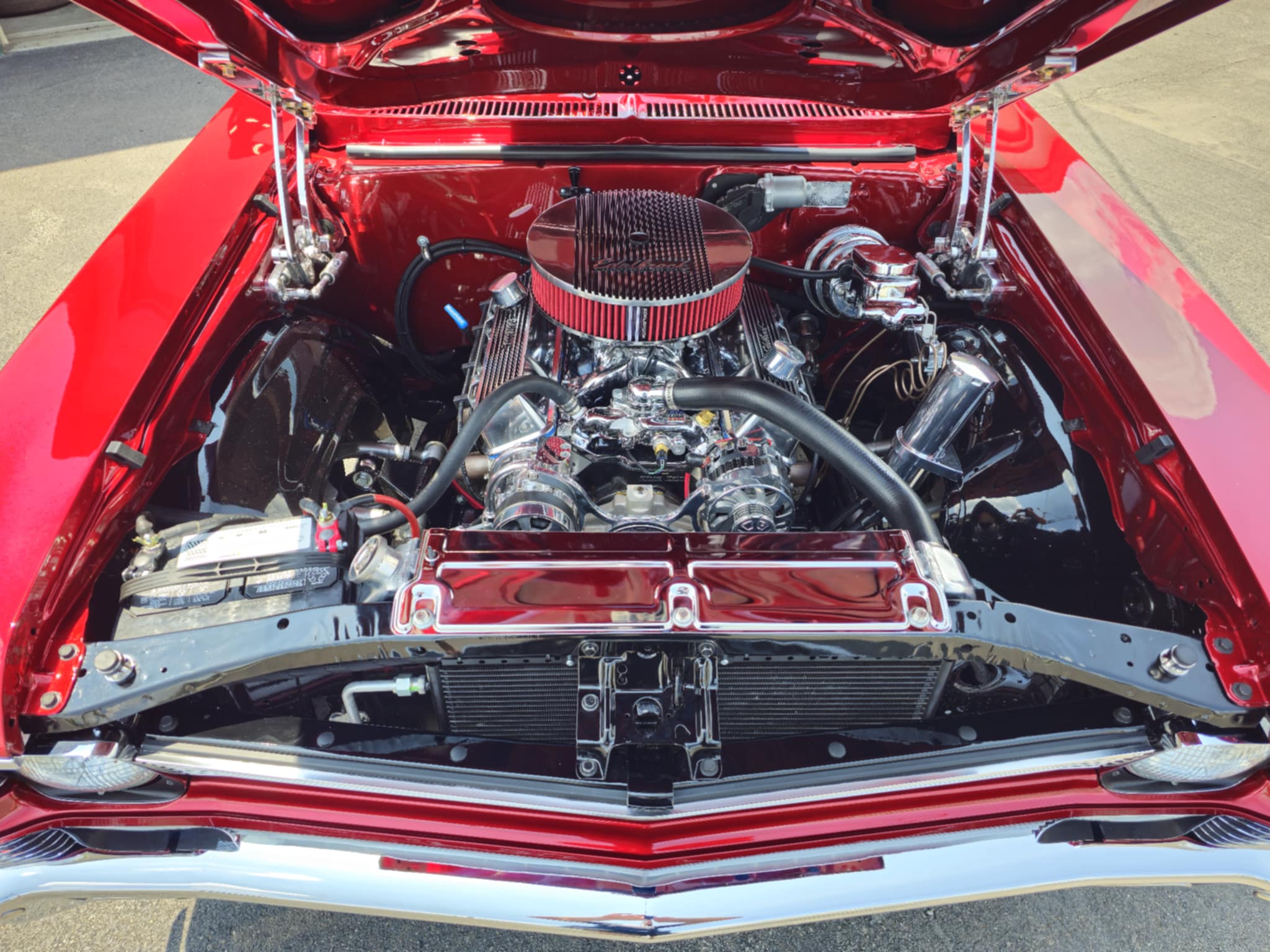 Completed engine bay in the 1970 Chevrolet Nova restomod