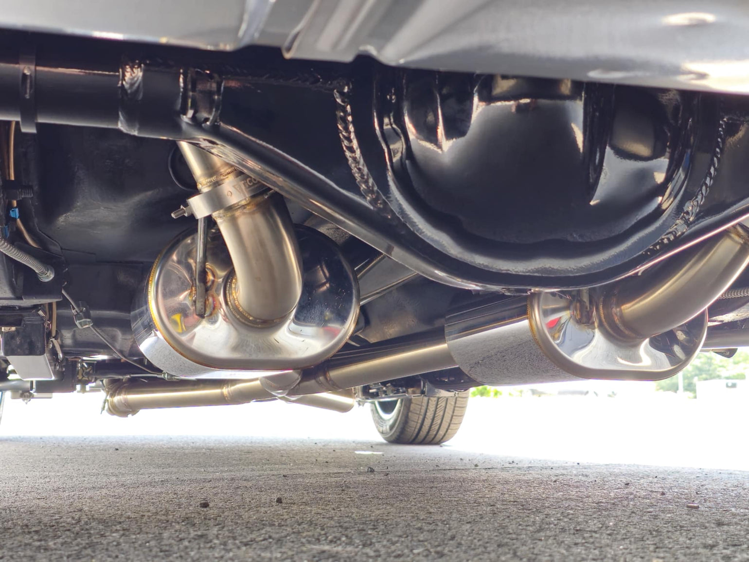 Rear suspension and custom exhaust on the 1970 Chevrolet Nova restomod