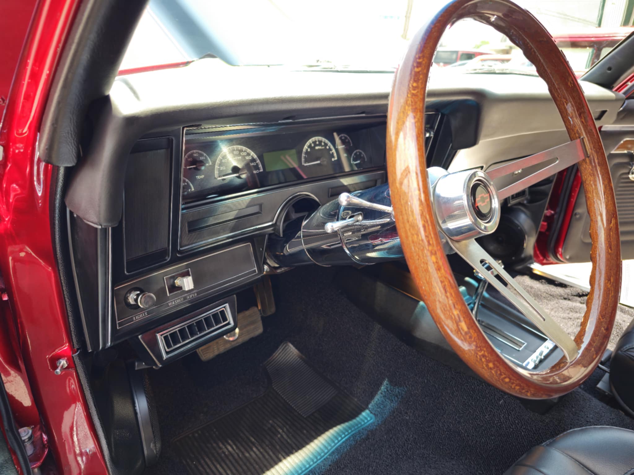 Restored dashboard and steering wheel in the 1970 Chevrolet Nova restomod