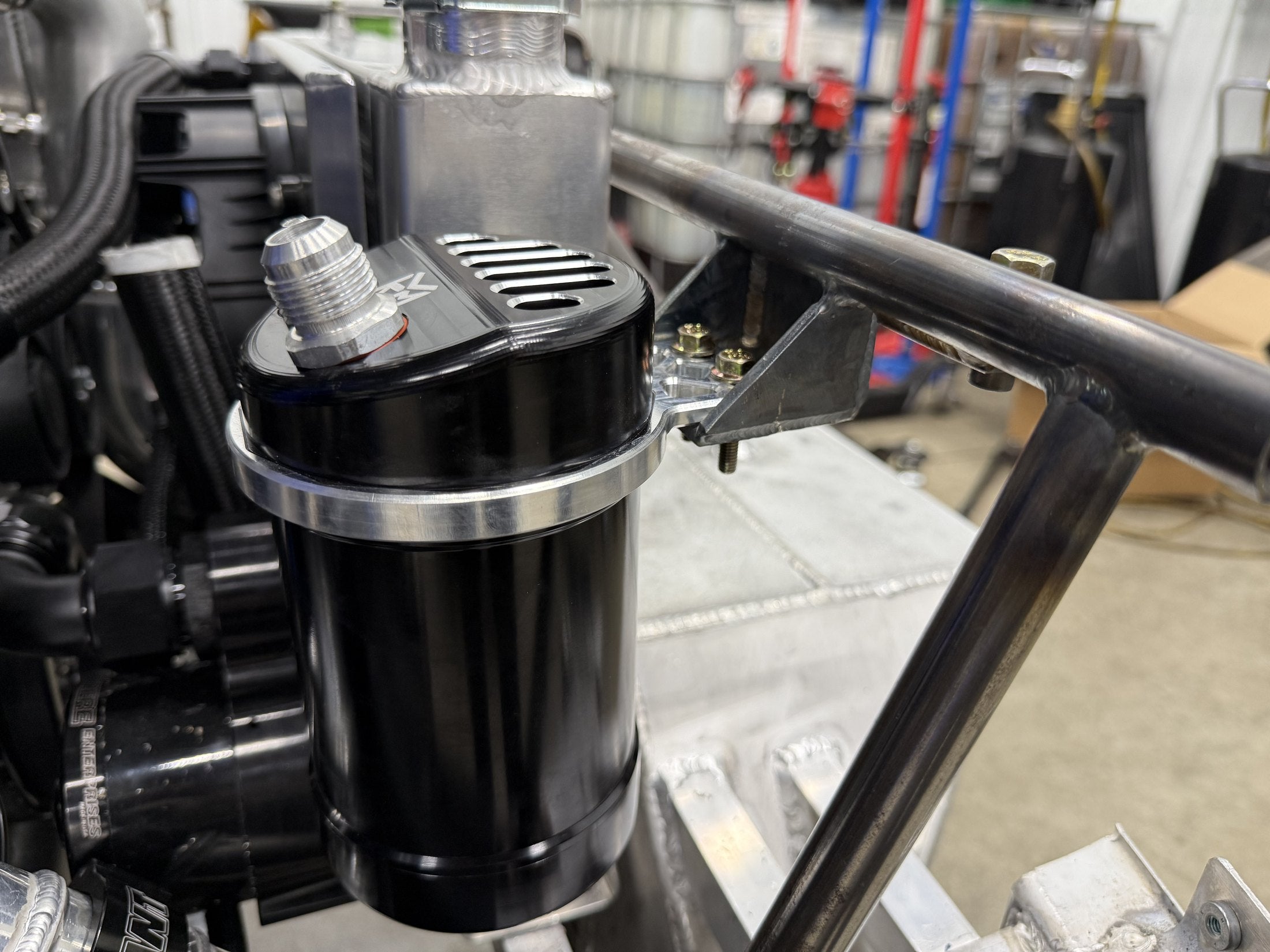 Custom catch-can and front support fabrication on the Grade A Garage BMW M240