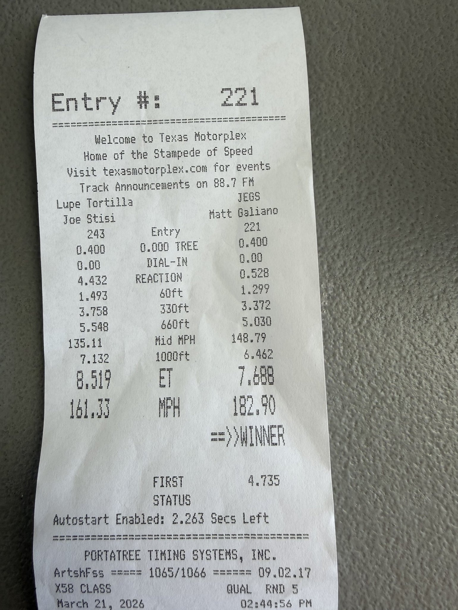 Record-setting drag-racing timeslip for the Grade A Garage BMW M240