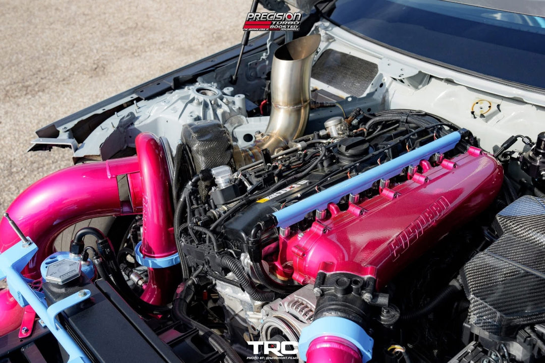 Fabricated turbo piping detail on the Grade A Garage shop BMW M240