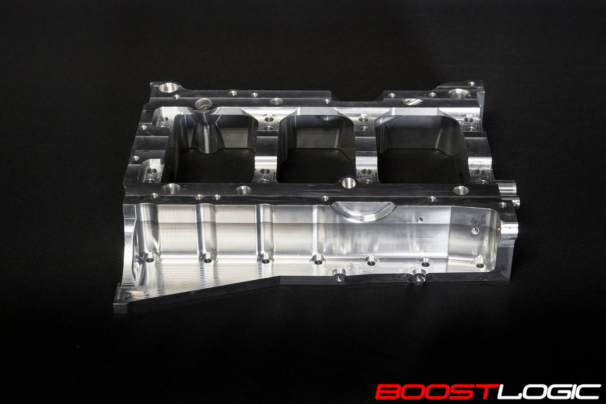 Boost Logic billet girdle installed in VR38 engine block