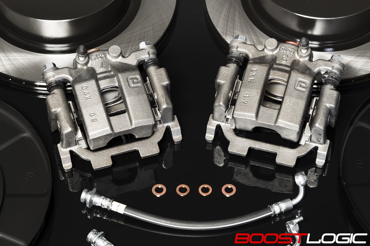 Boost Logic rear brake conversion caliper and rotor detail